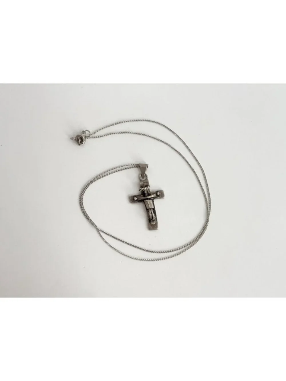 Modernist Crucifix Mexico Sterling Silver 925 Vintage Pendant Necklace - 18